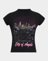 Balenciaga City Of Angels Cropped Printed Stretch-cotton Jersey T-shirt In Black