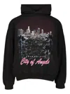 Balenciaga Hooded Graphic Print Sweater With Ribbed Cuffs In Black