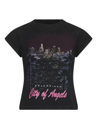 Balenciaga Shrunk City Of Angels T-shirt In Black