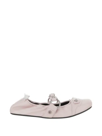 Balenciaga City Fl L005 Pink Purple Leather Ballerinas In Neutral
