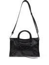 Balenciaga Leather Shoulder Bag With Front Zip Pocket In Black
