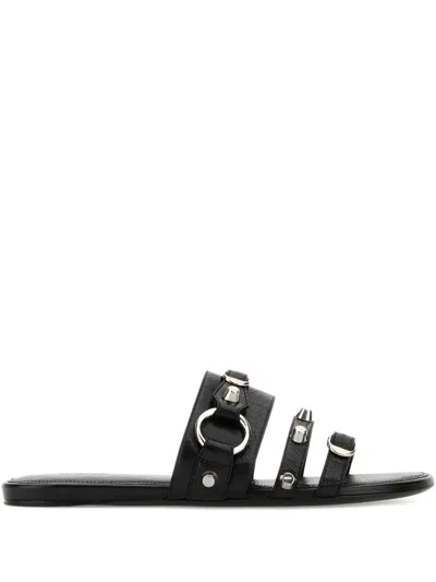 Balenciaga City Nappa Leather Slippers In Black