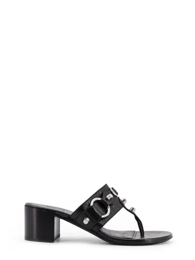 Balenciaga City Tong Leather Heeled Sandals In Black