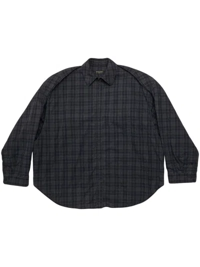 Balenciaga Classic Checkered Flannel Shirt Jacket For Women In Black