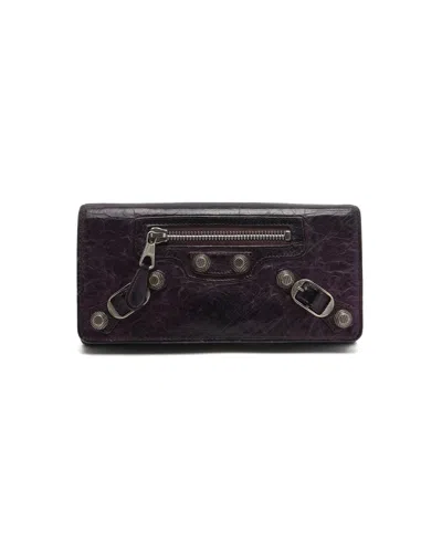 Pre-owned Balenciaga Classic City Giant Long Wallet In Purple
