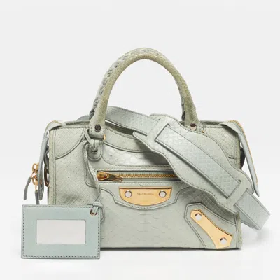 Pre-owned Balenciaga Classic City Metal Plate Mini Green Python Tote
