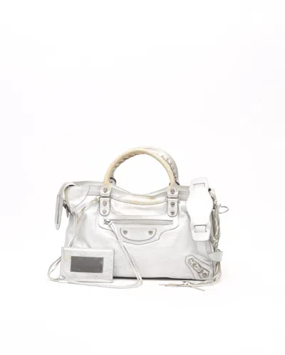 Balenciaga Classic Metallic Motocross City Bag In Silver