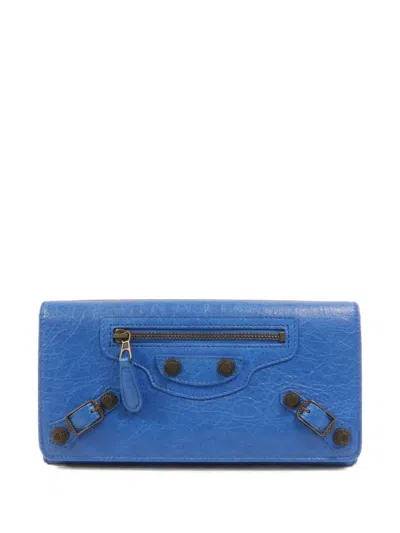 Pre-owned Balenciaga Classic Money Long Wallet In Blue