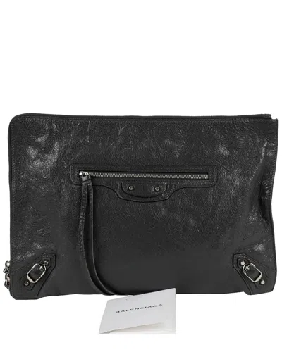 Balenciaga Classic Motor Clutch (authentic Pre-loved) In Black