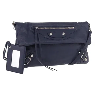 Pre-owned Balenciaga Classic Studs Envelope Strap Clutch Leather Navy Leather Clutche & Pouche Bag () In Blue