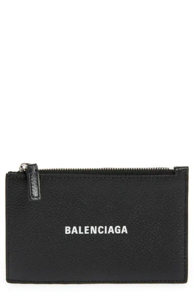 Balenciaga Classic Zip Leather Card Case In Black/white