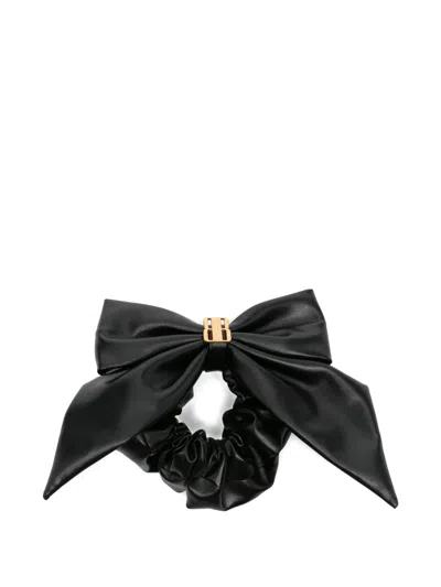 Balenciaga Clemence Xl Bow-detail Leather Scrunchie In Black