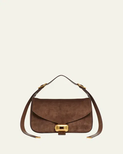 Balenciaga Clicca Medium Suede Shoulder Bag In Brown