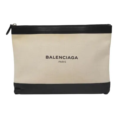 Pre-owned Balenciaga Clip Beige Canvas Clutch Bag ()