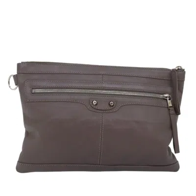 Pre-owned Balenciaga Clip Brown Leather Clutch Bag ()