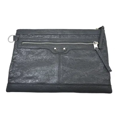 Pre-owned Balenciaga Clip P Leather Gray Leather Clutche & Pouche Bag ()