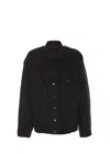 Balenciaga Standing Waxed Denim Jacket In Black