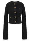 Balenciaga Crop Bouclé Cardigan In Black