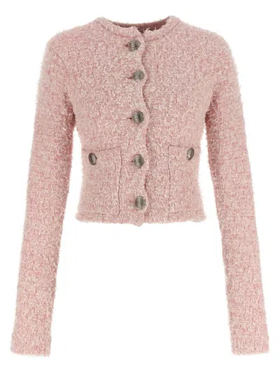 Balenciaga Cropped Tweed Cardigan In Pink