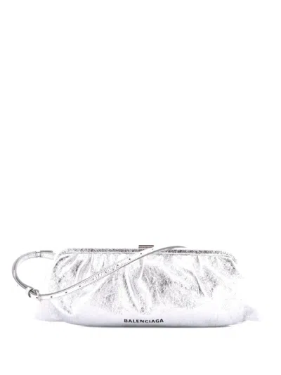 Pre-owned Balenciaga Cloud Leather Xl Clutch Bag In Silver