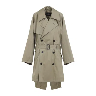 Balenciaga Beige Double-breasted Cotton Trench Coat In Brown