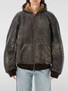 Balenciaga Montone Con Cappuccio E Zip In Shearling Marrone Donna In Braun