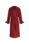 Balenciaga Houndstooth-pattern Belted Coat In Red