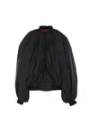 Balenciaga Black Bomber Draped Jacket With Elastic Rear Hem In Tech Fabric Woman