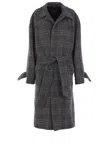 Balenciaga Grey Coat With Wide Notched Revers And All-over Check Motif In Wool Woman In Black