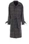 Balenciaga One Layer Checked Belted Coat In Gray