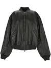 Balenciaga Black Leather Bomber Jacket In Black