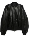 Balenciaga Black Leather Bomber Jacket In Black