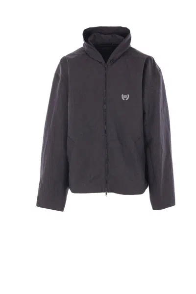 Balenciaga Hooded Logo-embroidered Jacket In Black