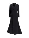 Balenciaga Double-breasted Long Wool Blend Coat With Flared Hem In Black