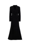 Balenciaga Double-breasted Long Wool Blend Coat With Flared Hem In Black