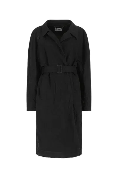 Balenciaga Midnight Blue Cotton Overcoat In Black