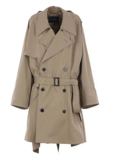 Balenciaga Beige Double-breasted Cotton Trench Coat In Brown