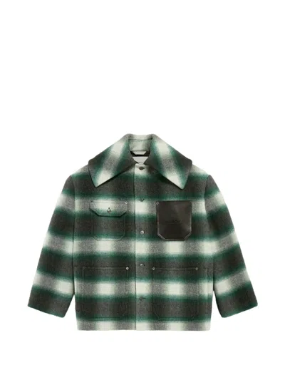 Balenciaga Cocoon Check Flannel Shirt Jacket In Green