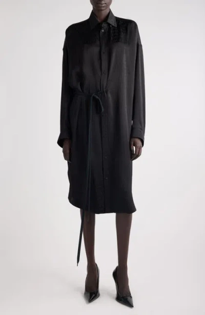 Balenciaga Cocoon Logo Jacquard Oversize Long Sleeve Satin Shirtdress In Black