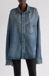 Balenciaga Blue Oversized Shirt With Chest Pocket And Washed Effect In Cotton Woman In Sun Bleached Blue