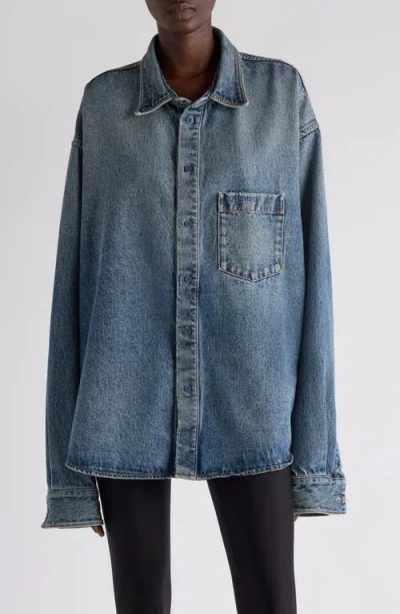 BALENCIAGA BALENCIAGA COCOON OVERSIZE DENIM BUTTON-UP SHIRT