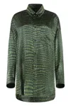 Balenciaga Crocodile Print Satin Button Down Cocoon Blouse In Green