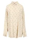 Balenciaga Beige Oversized Shirt With All-over Printed Logo In Viscose Woman