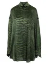 Balenciaga Crocodile Print Satin Button Down Cocoon Blouse