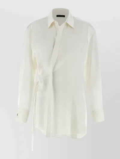 Balenciaga Collared Asymmetric Long Sleeve Wrap Shirt In White