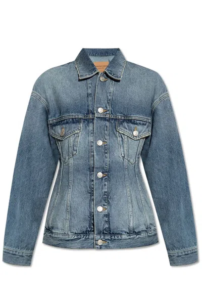 Balenciaga Hourglass Denim Jacket In Blue