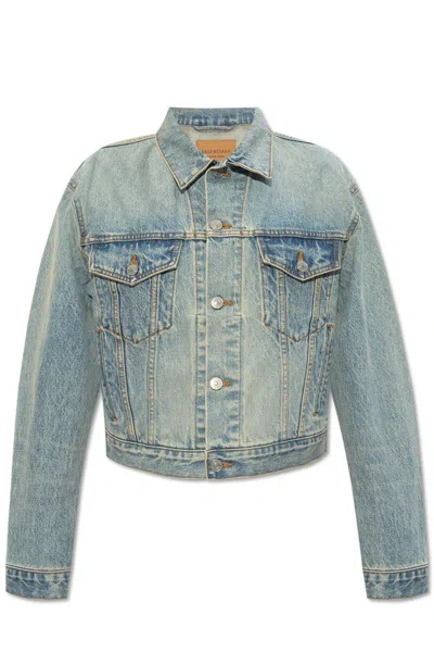 BALENCIAGA COLLARED BUTTON-UP DENIM JACKET