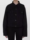 Balenciaga Collared Denim Jacket With Crinkled Sleeves In Black