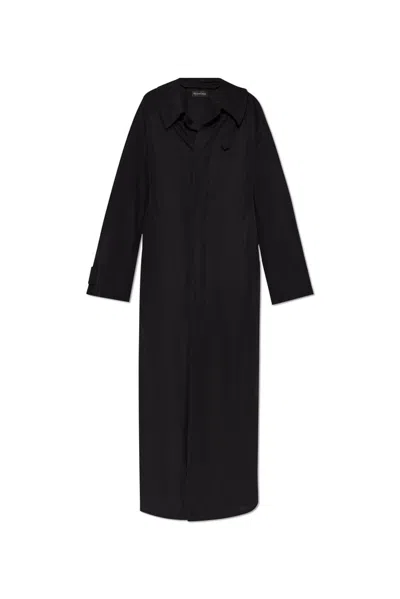 Balenciaga Collared Long Coat In Black