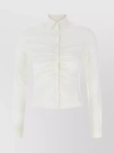 Balenciaga Collared Long Sleeve Ruched Top In Burgundy